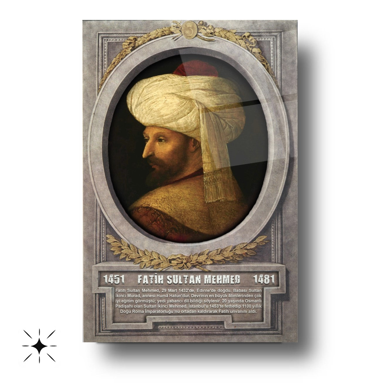 Osmanlı Padişahı Fatih Sultan Mehmet Cam Tablo