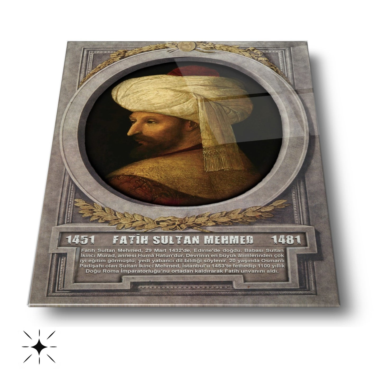 Osmanlı Padişahı Fatih Sultan Mehmet Cam Tablo