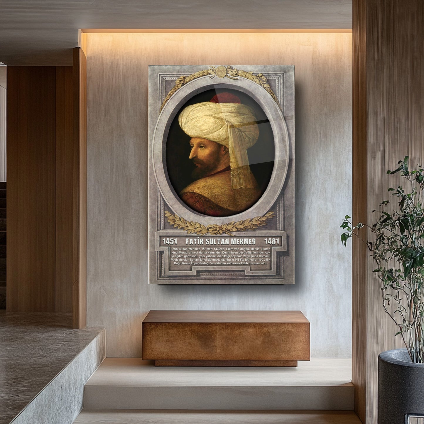 Osmanlı Padişahı Fatih Sultan Mehmet Cam Tablo