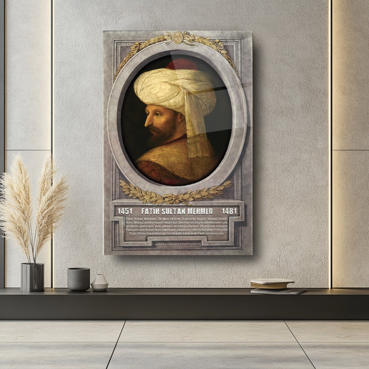 Osmanlı Padişahı Fatih Sultan Mehmet Cam Tablo