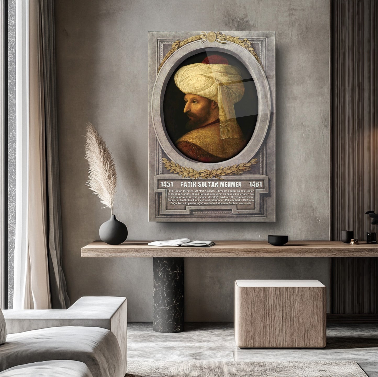 Osmanlı Padişahı Fatih Sultan Mehmet Cam Tablo