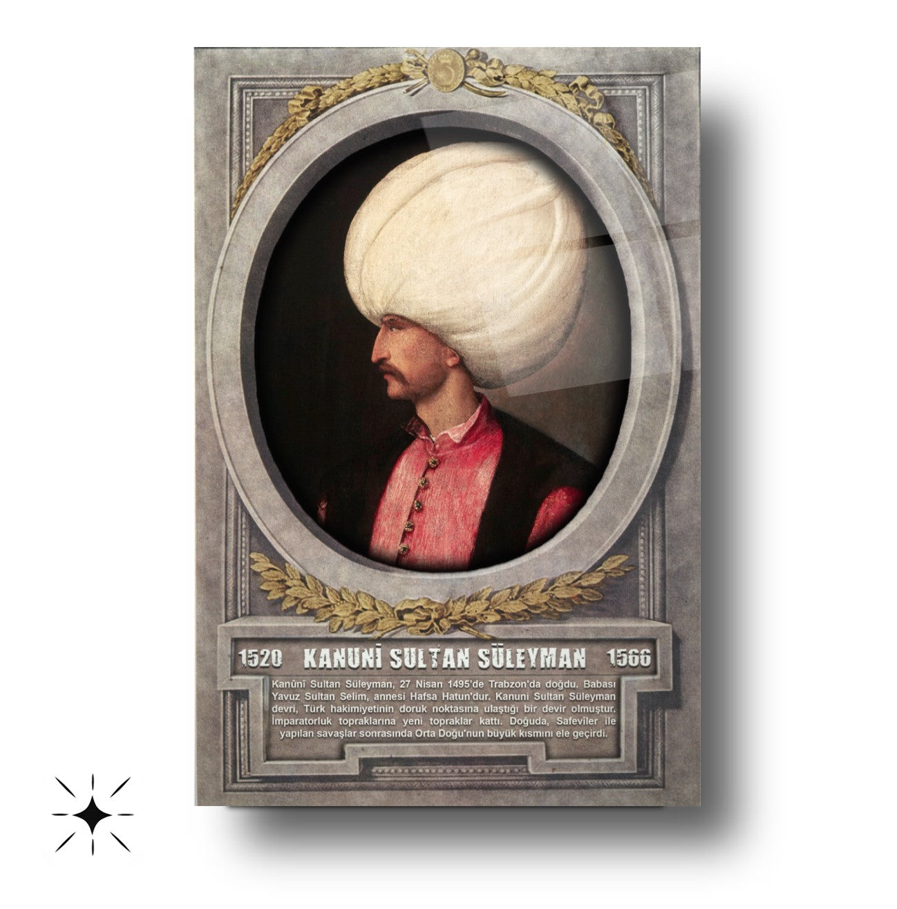 Osmanlı Padişahı Kanuni Sultan Süleyman Cam Tablo