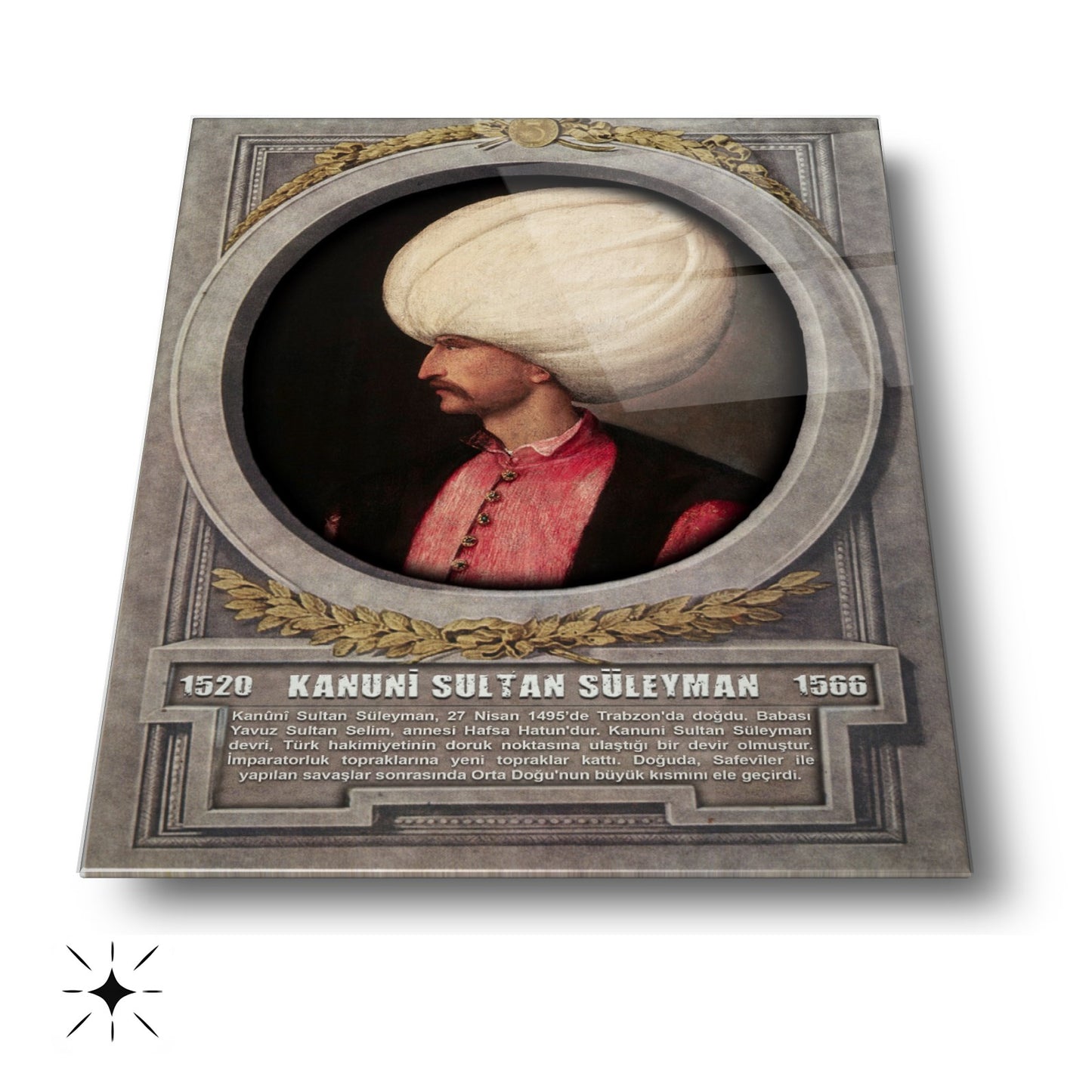 Osmanlı Padişahı Kanuni Sultan Süleyman Cam Tablo