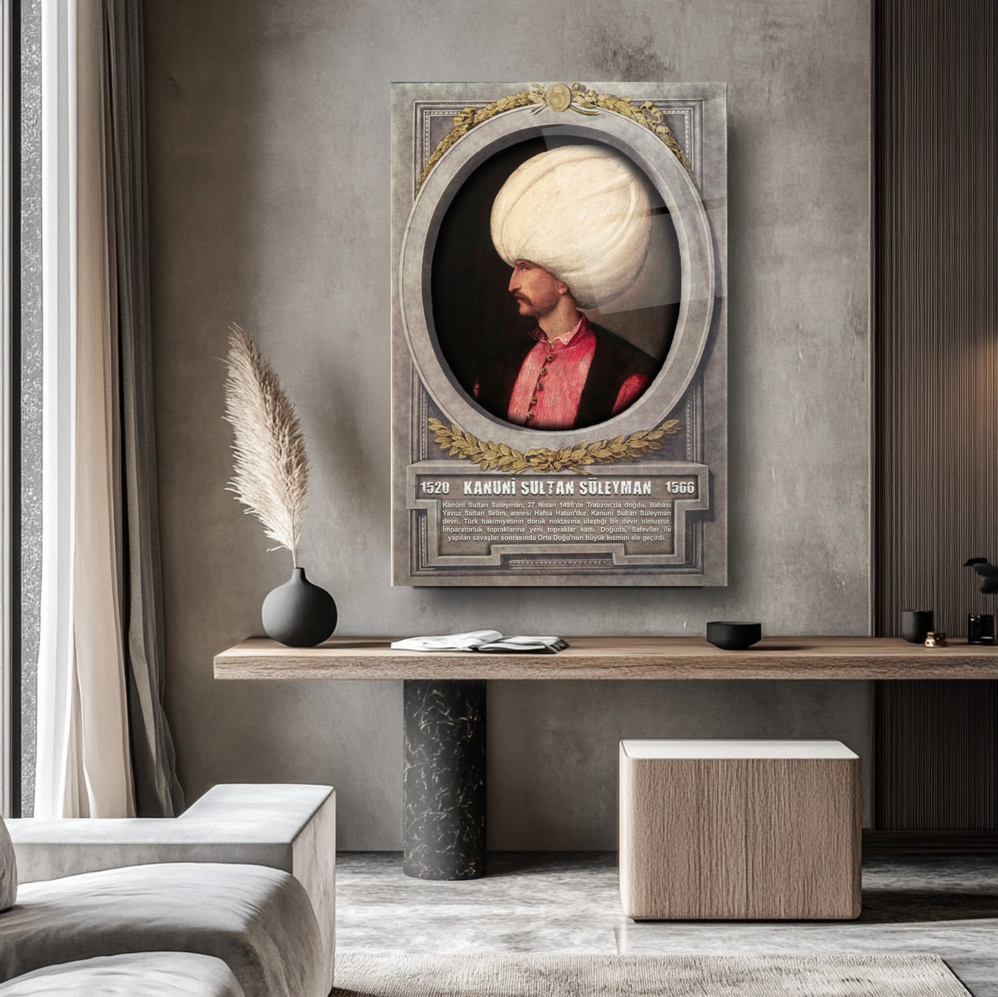 Osmanlı Padişahı Kanuni Sultan Süleyman Cam Tablo