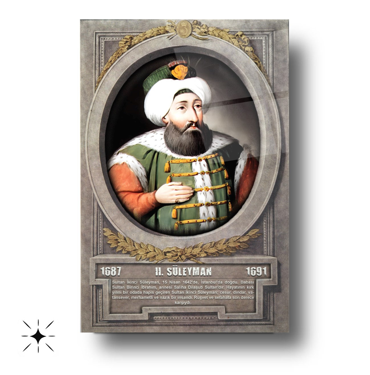 Osmanlı Padişahı 2. Süleyman Cam Tablo