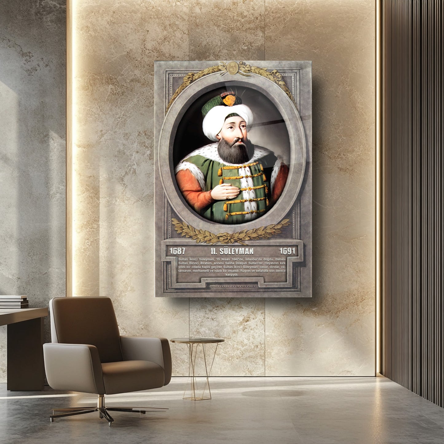 Osmanlı Padişahı 2. Süleyman Cam Tablo