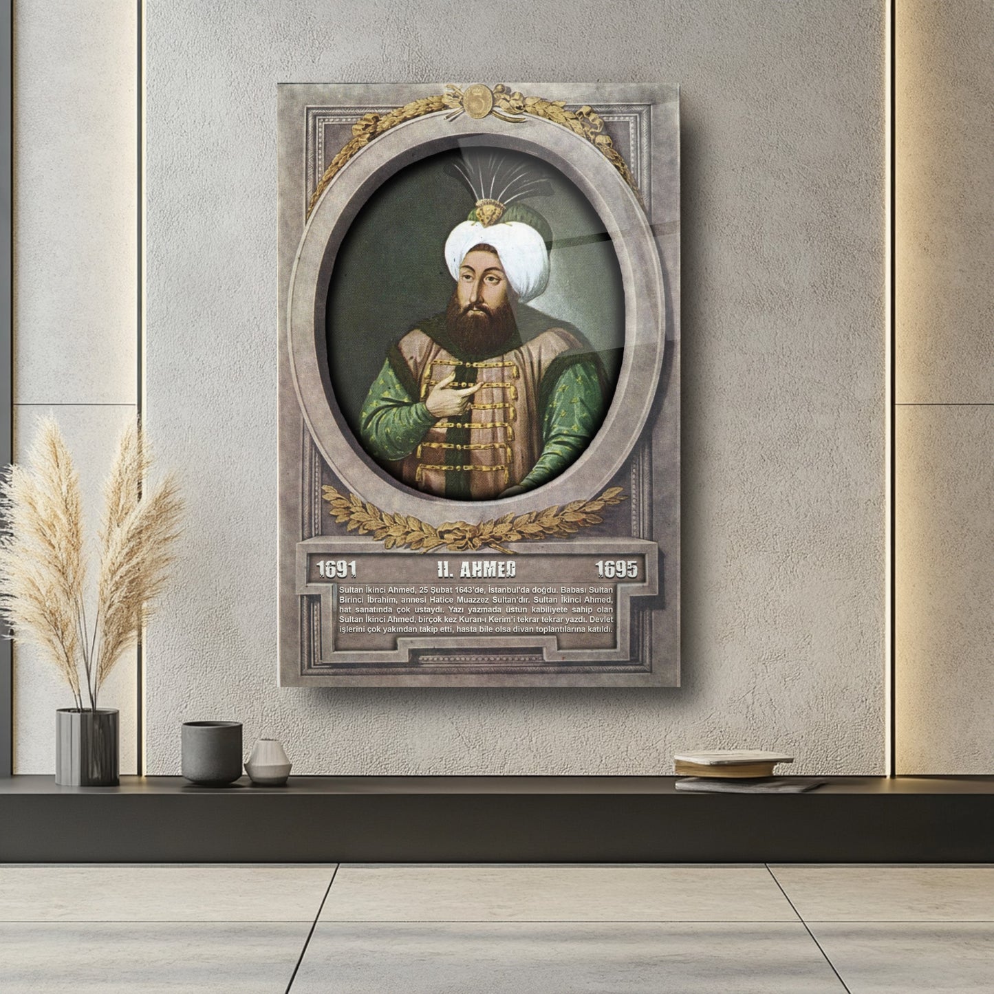Osmanlı Padişahı 2. Ahmed Cam Tablo