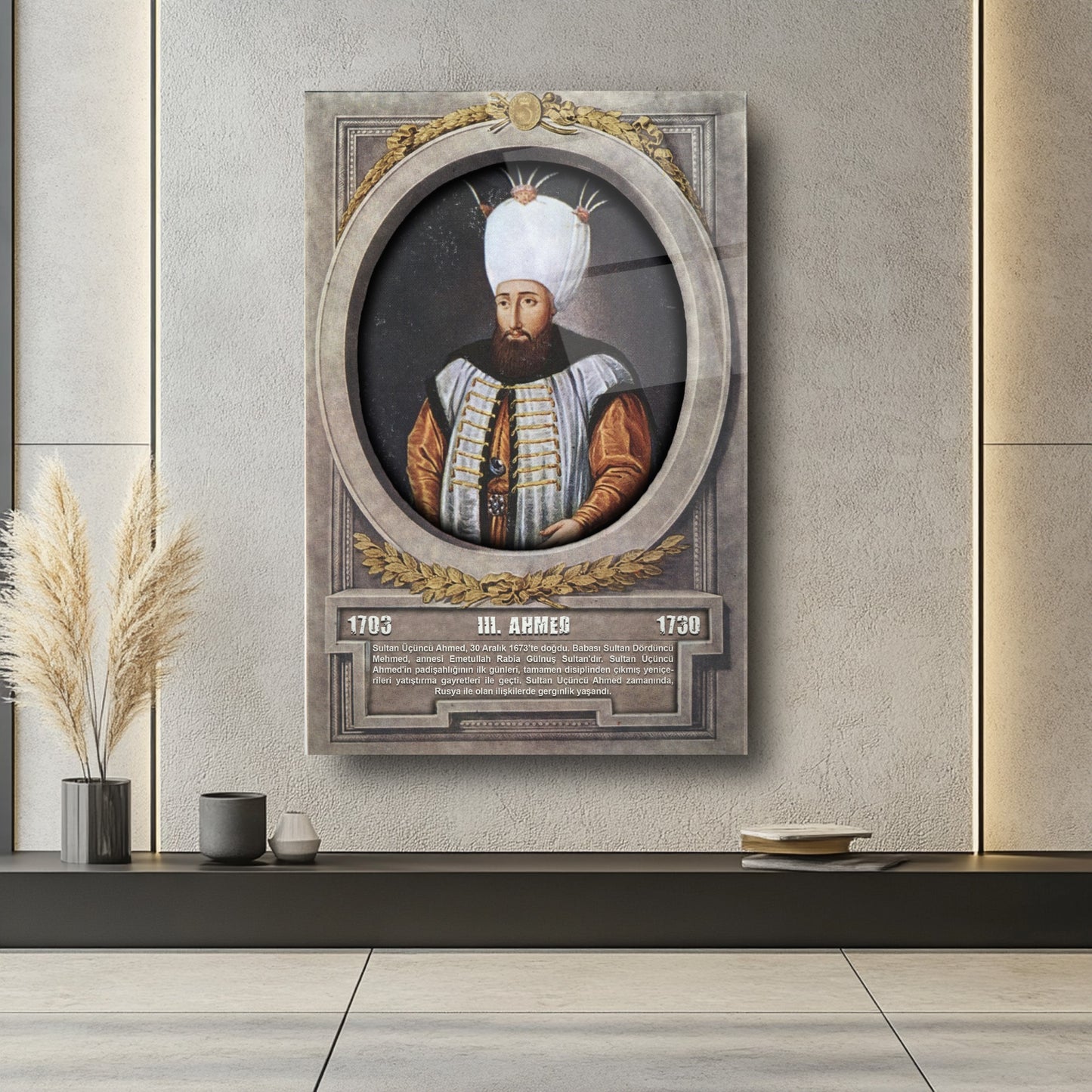 Osmanlı Padişahı 3. Ahmed Cam Tablo
