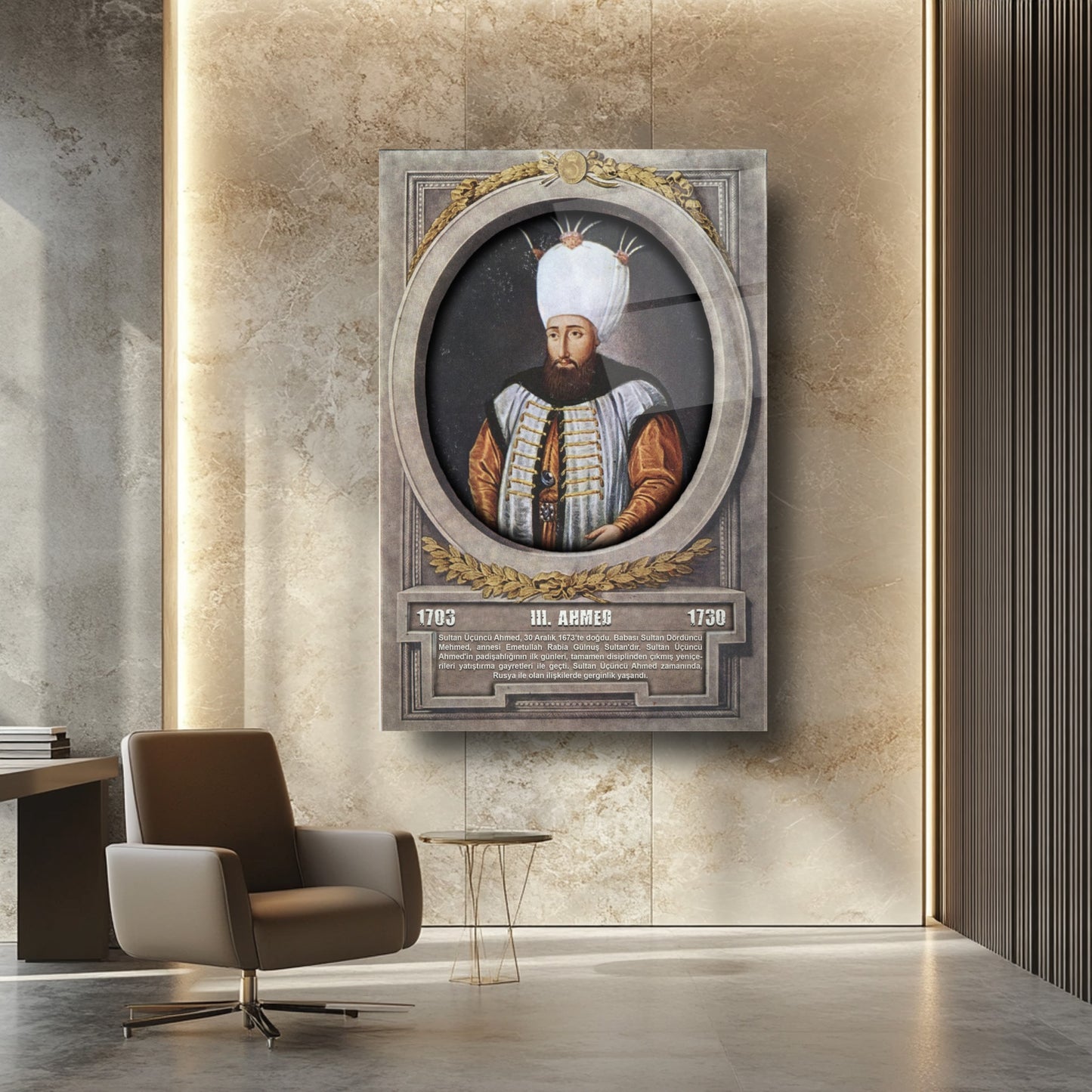 Osmanlı Padişahı 3. Ahmed Cam Tablo