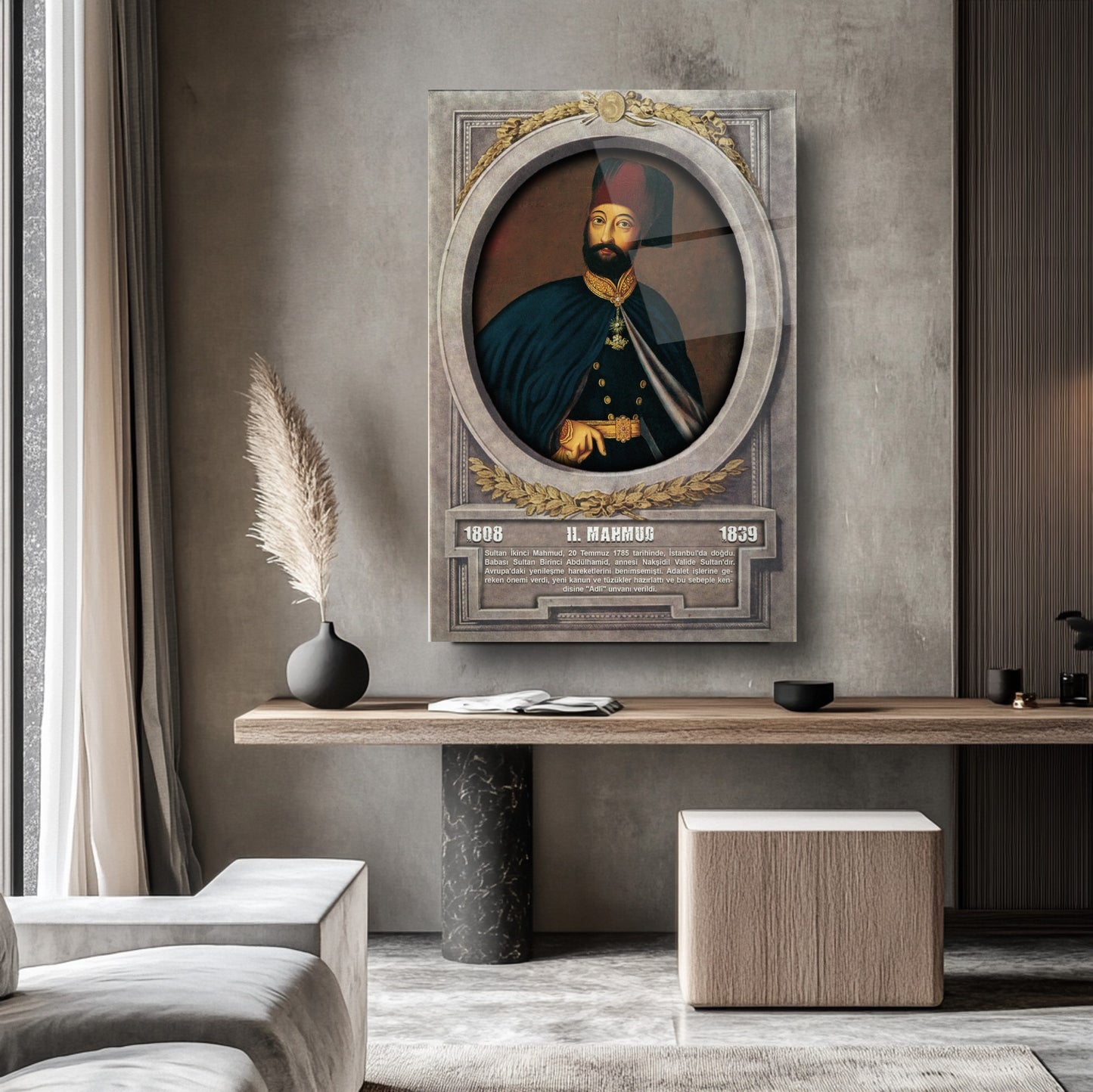 Osmanlı Padişahı 2. Mahmut Cam Tablo