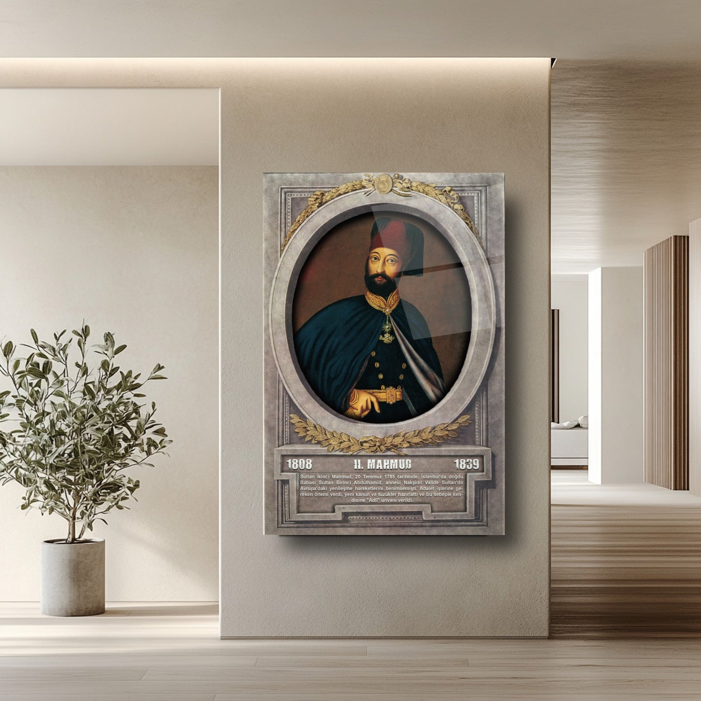 Osmanlı Padişahı 2. Mahmut Cam Tablo
