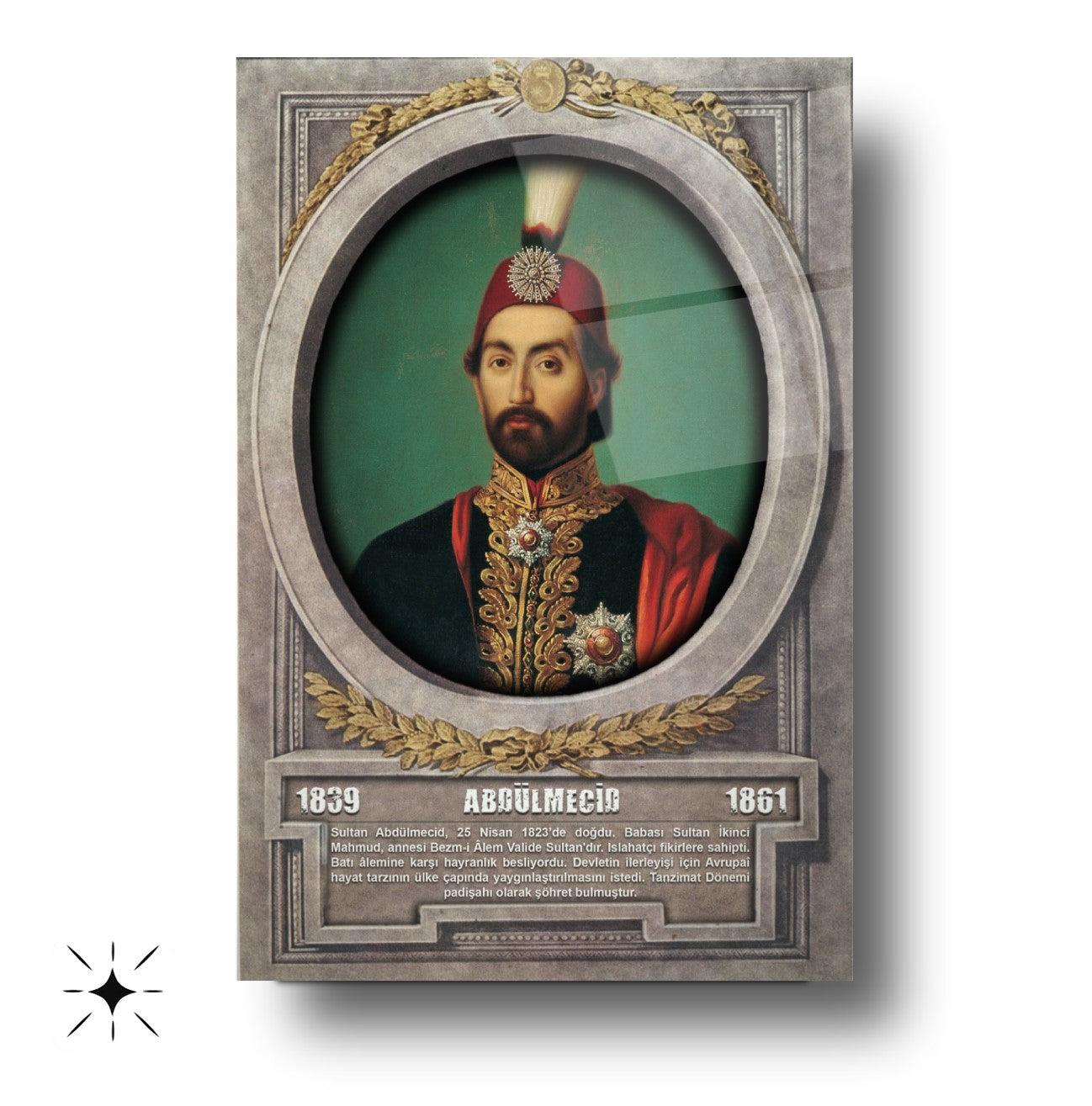Osmanlı Padişahı Abdülmecid Cam Tablo