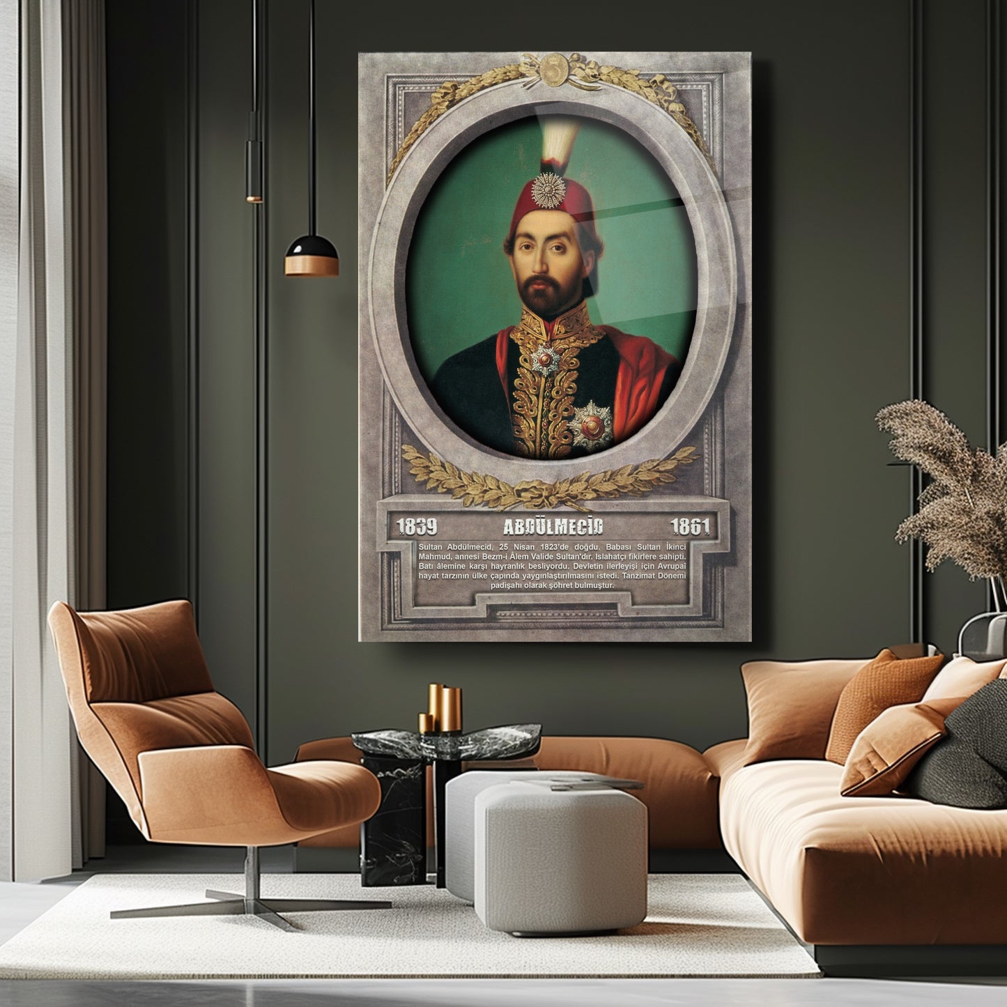Osmanlı Padişahı Abdülmecid Cam Tablo