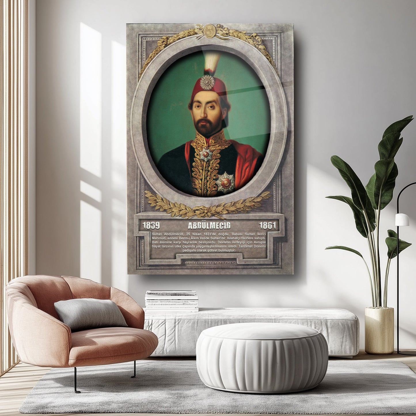 Osmanlı Padişahı Abdülmecid Cam Tablo