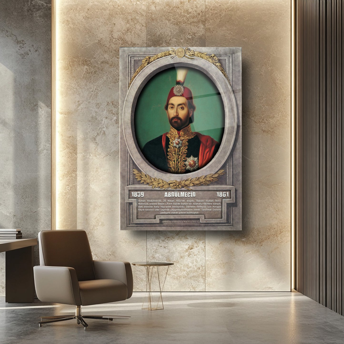 Osmanlı Padişahı Abdülmecid Cam Tablo