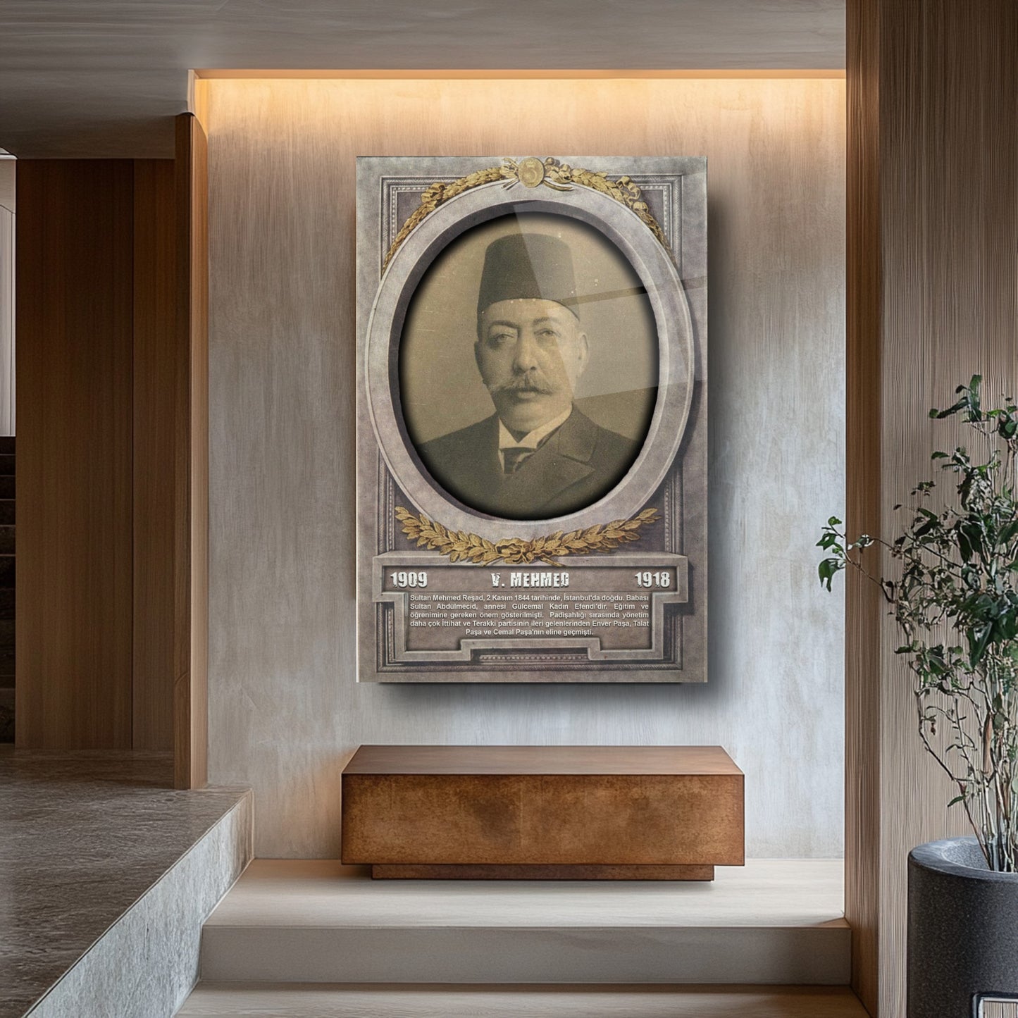Osmanlı Padişahı 5. Mehmed Cam Tablo