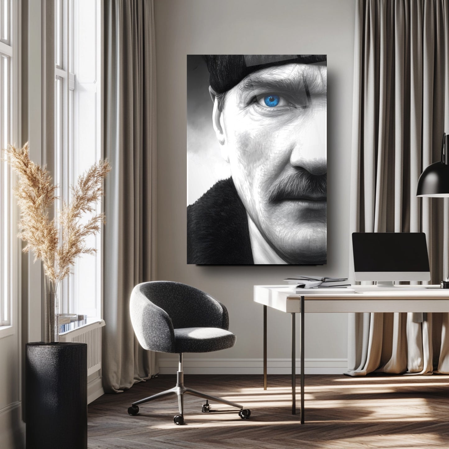 Mavi Gözlü Atatürk Cam Tablo
