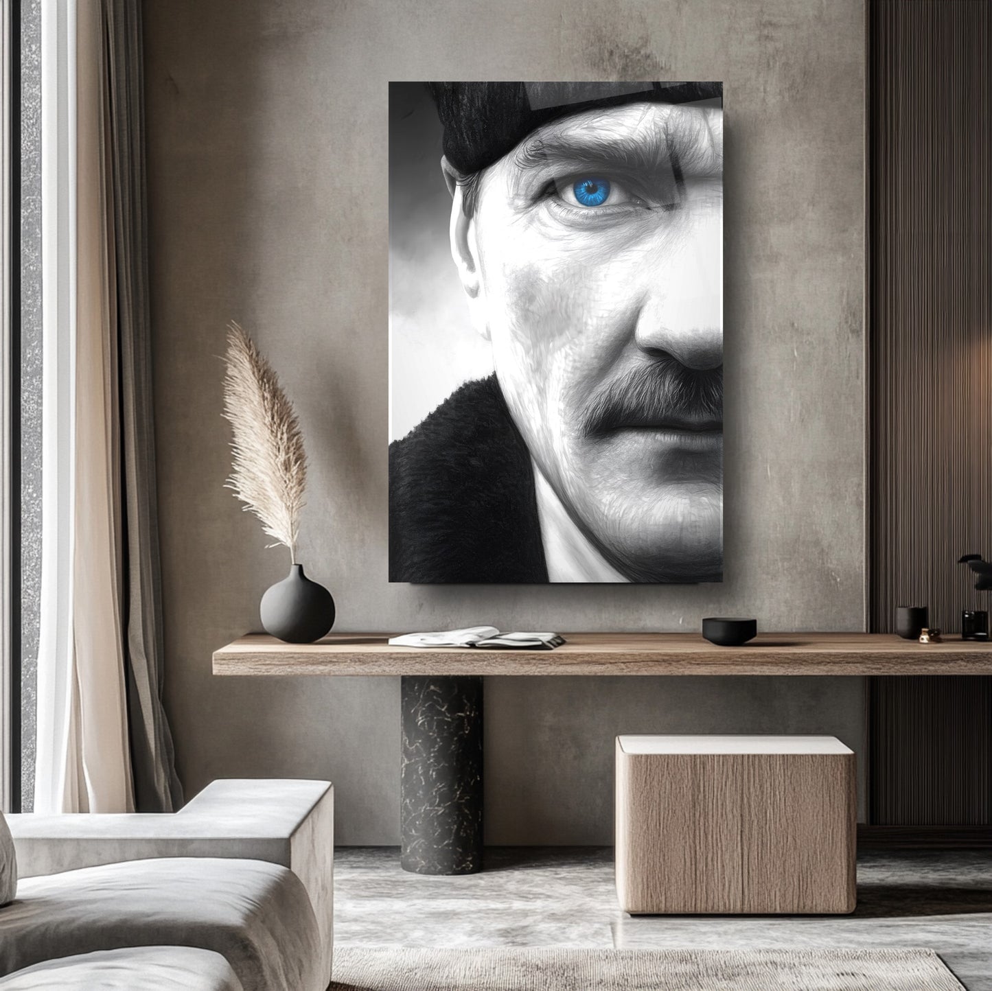 Mavi Gözlü Atatürk Cam Tablo