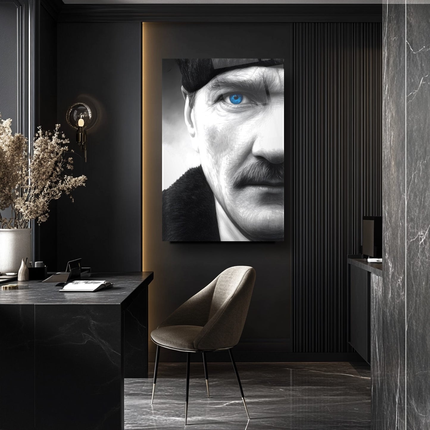 Mavi Gözlü Atatürk Cam Tablo
