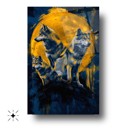 Ay Manzarası ve Kurtlar Cam Tablo