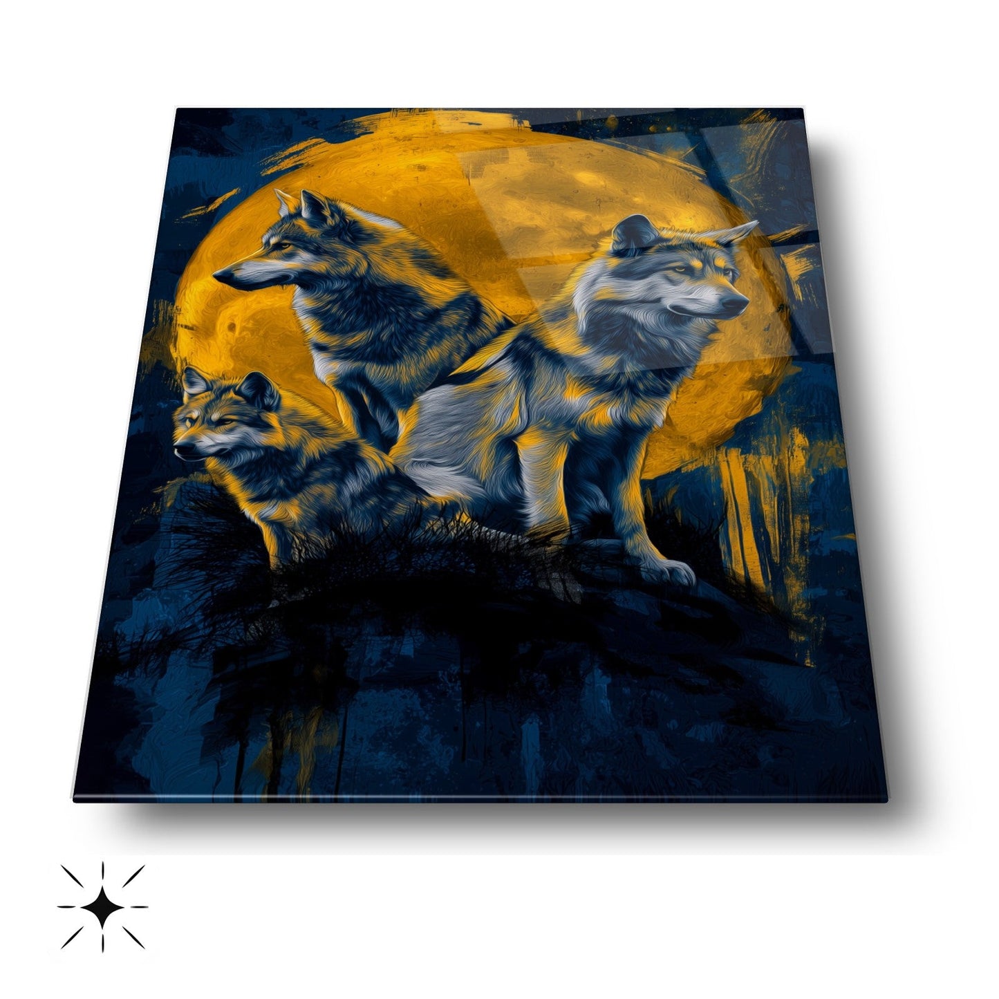 Ay Manzarası ve Kurtlar Cam Tablo