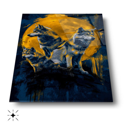 Ay Manzarası ve Kurtlar Cam Tablo