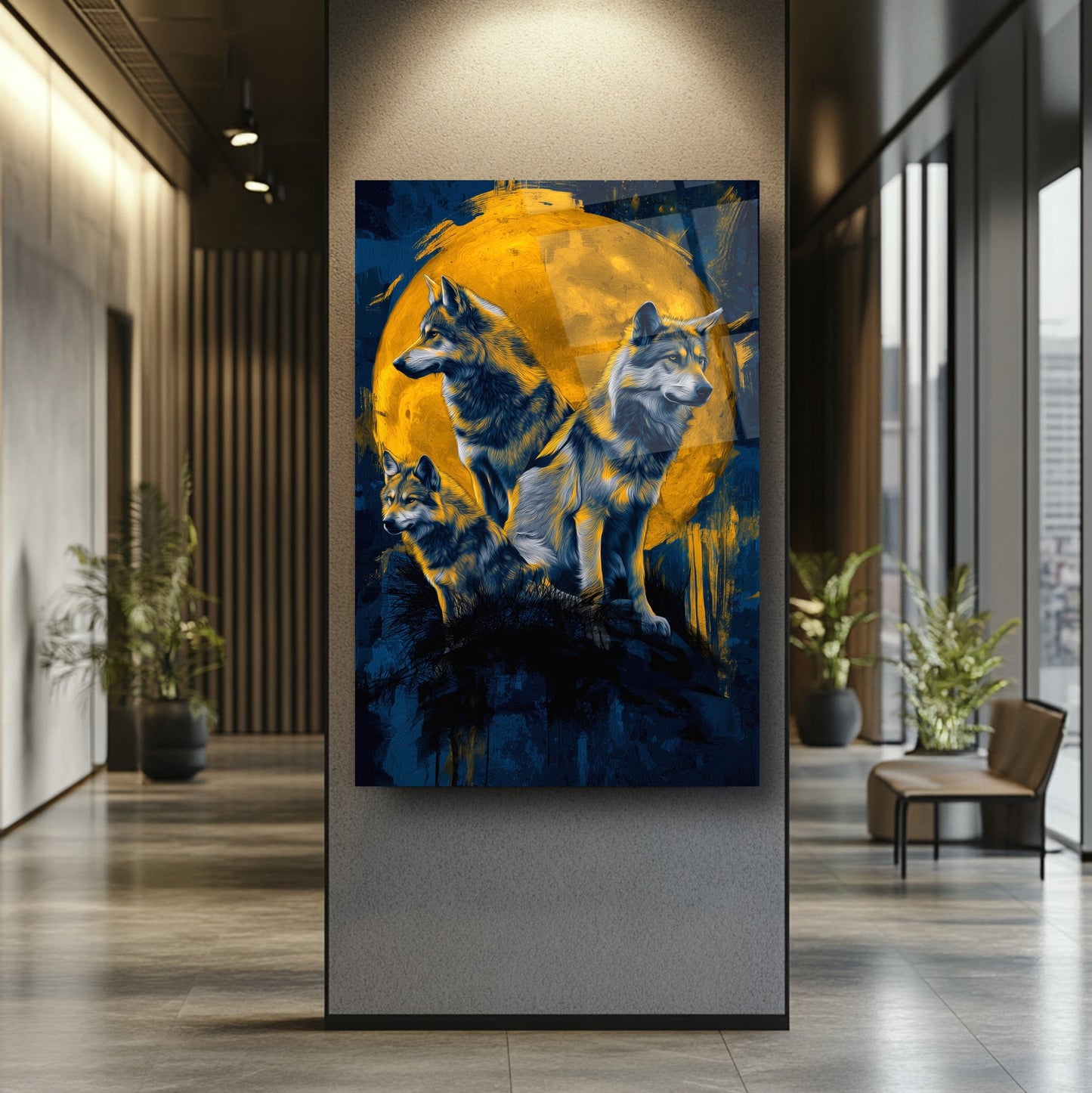 Ay Manzarası ve Kurtlar Cam Tablo