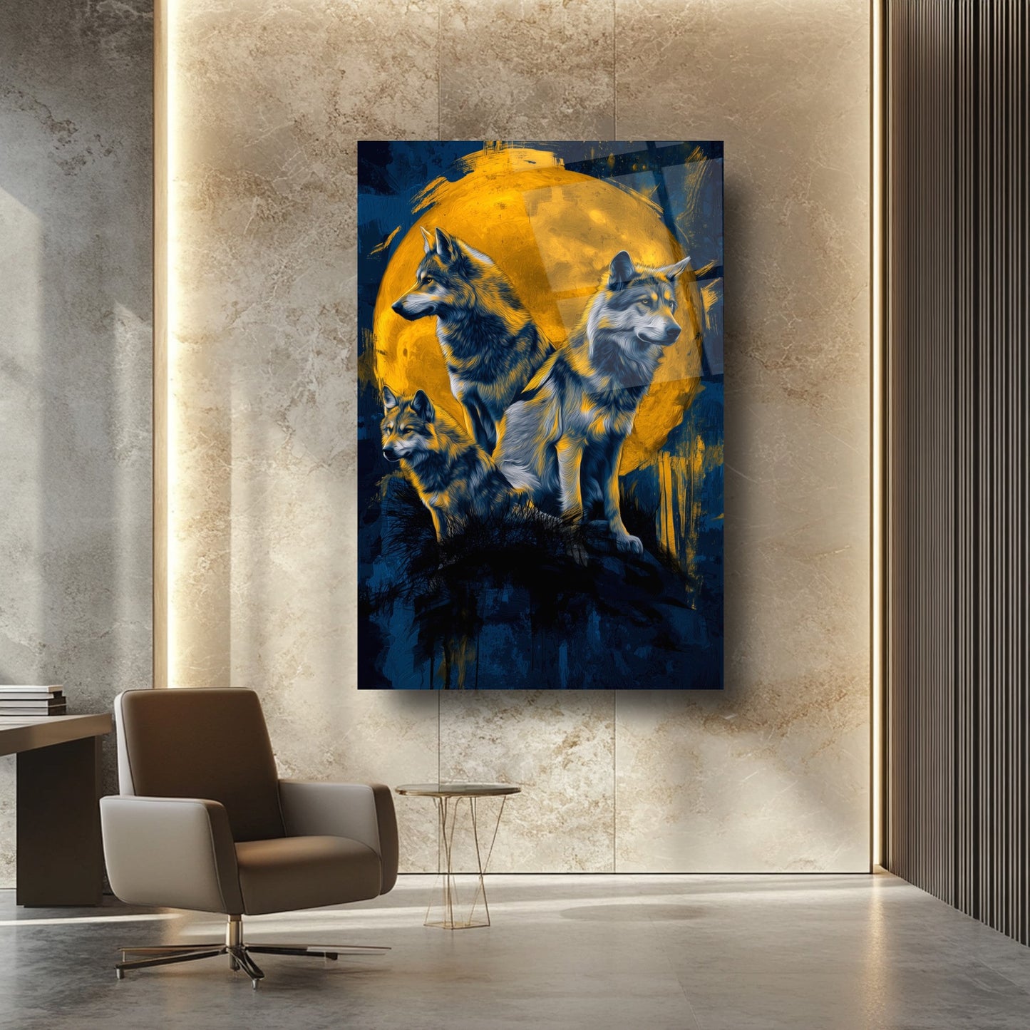 Ay Manzarası ve Kurtlar Cam Tablo