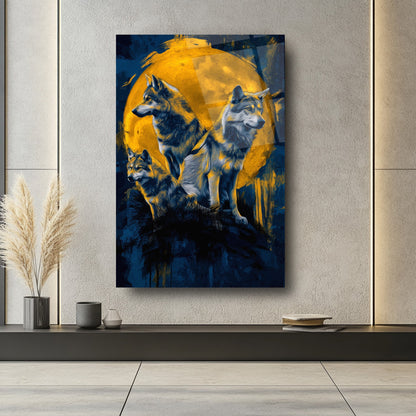Ay Manzarası ve Kurtlar Cam Tablo