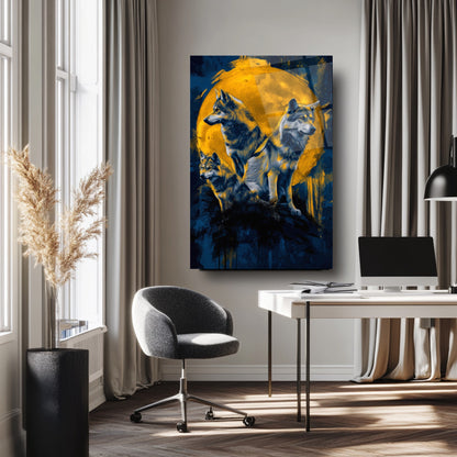 Ay Manzarası ve Kurtlar Cam Tablo