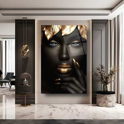 Afrikalı Siyahi Kadın Cam Tablo