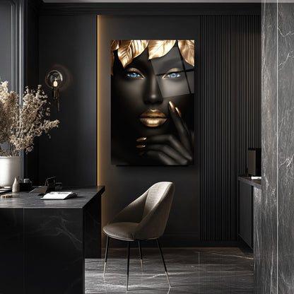 Afrikalı Siyahi Kadın Cam Tablo