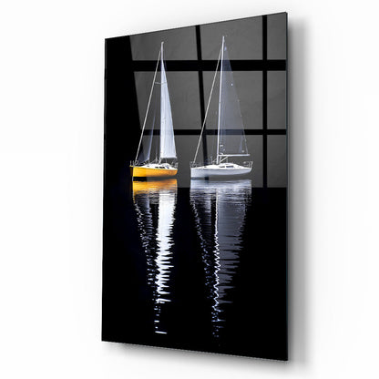 Denizde Yelkenli Manzarası Cam Tablo