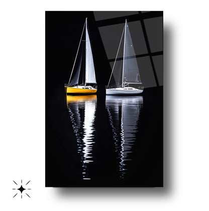 Denizde Yelkenli Manzarası Cam Tablo