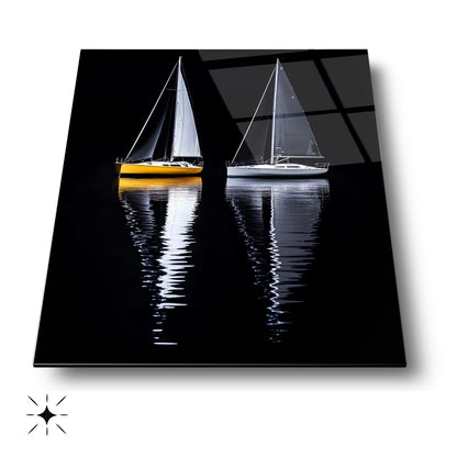 Denizde Yelkenli Manzarası Cam Tablo