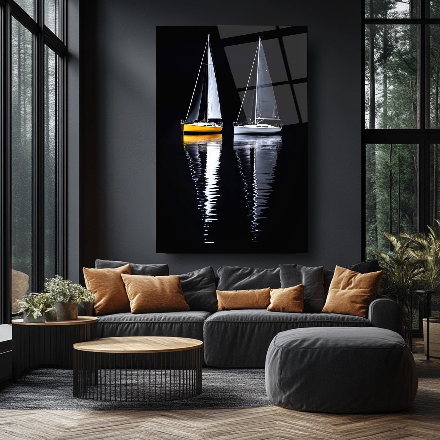 Denizde Yelkenli Manzarası Cam Tablo