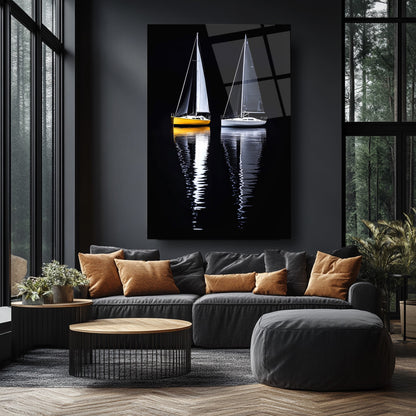 Denizde Yelkenli Manzarası Cam Tablo