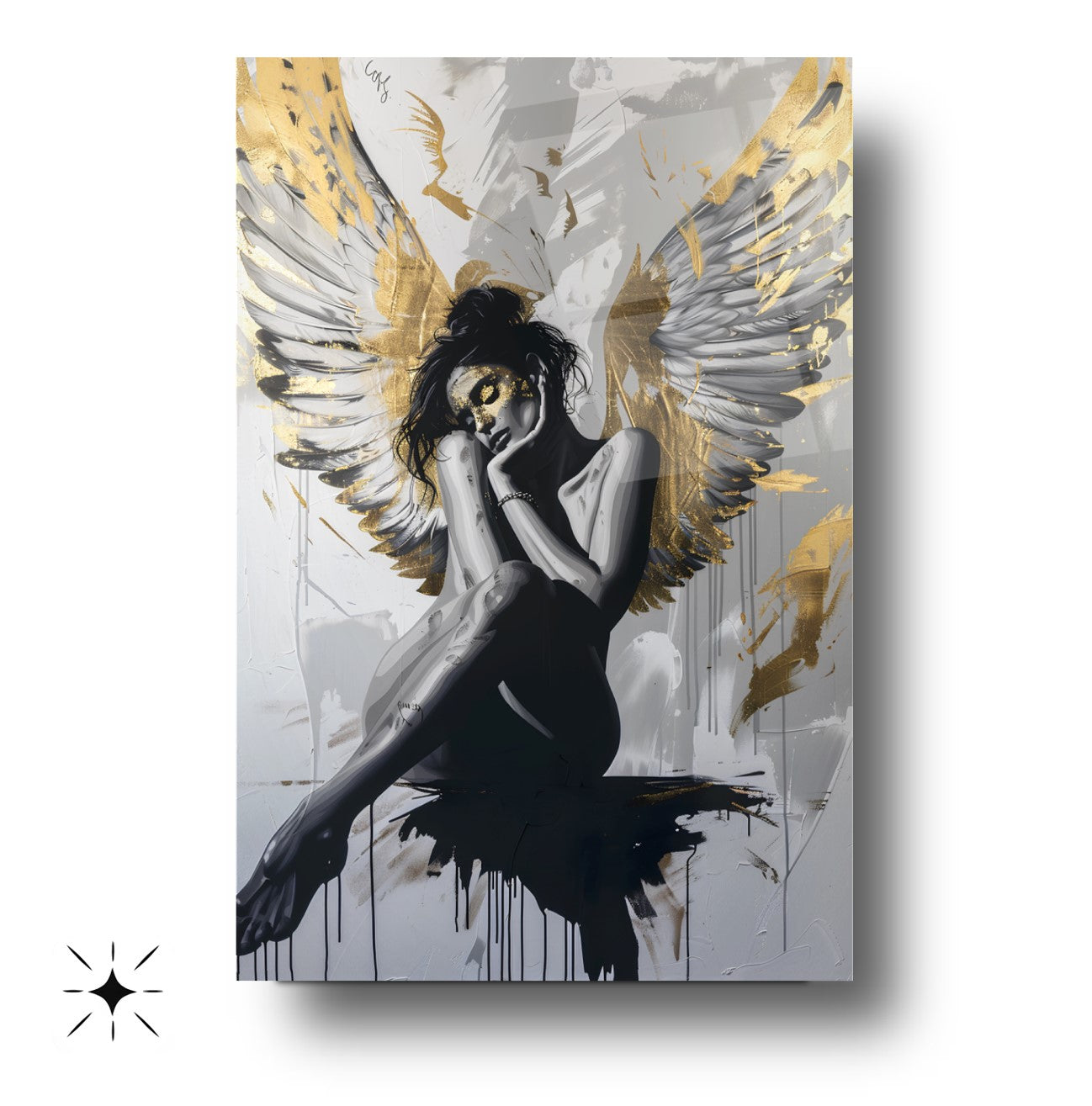 Gold Kanatlı Kadın Cam Tablo