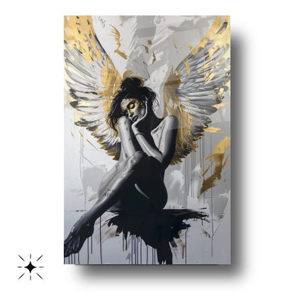 Gold Kanatlı Kadın Cam Tablo