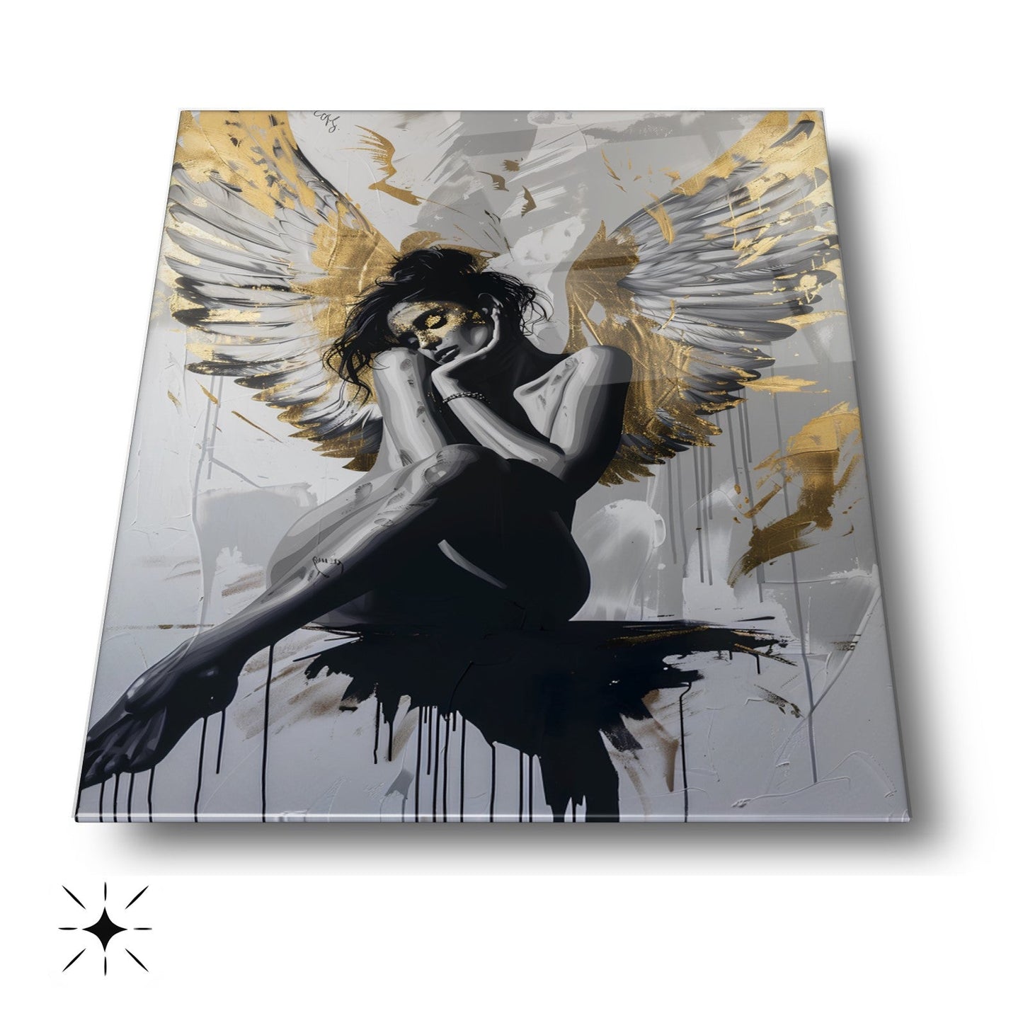 Gold Kanatlı Kadın Cam Tablo