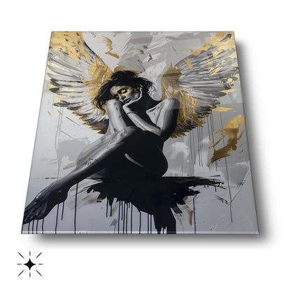 Gold Kanatlı Kadın Cam Tablo