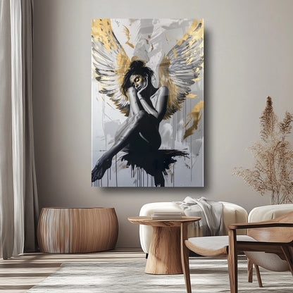Gold Kanatlı Kadın Cam Tablo