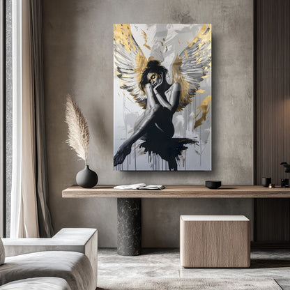 Gold Kanatlı Kadın Cam Tablo