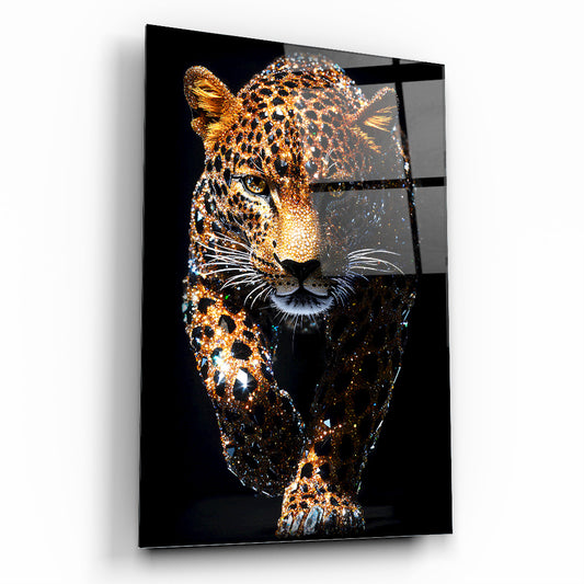 Taşlı Leopar Cam Tablo