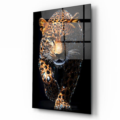 Taşlı Leopar Cam Tablo