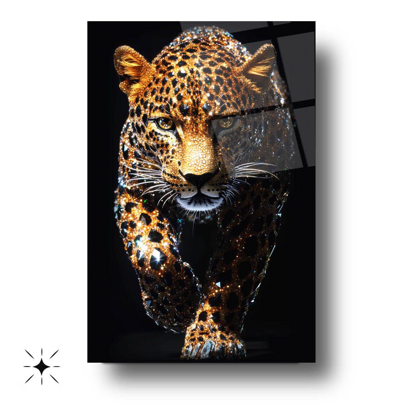 Taşlı Leopar Cam Tablo