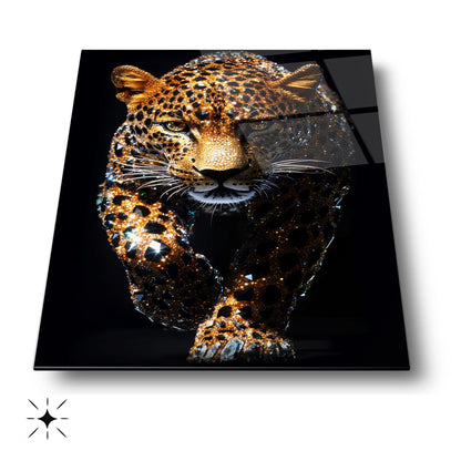 Taşlı Leopar Cam Tablo