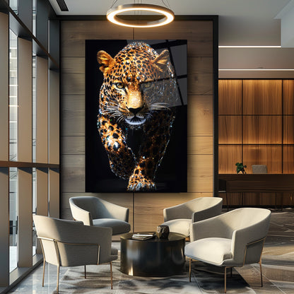 Taşlı Leopar Cam Tablo