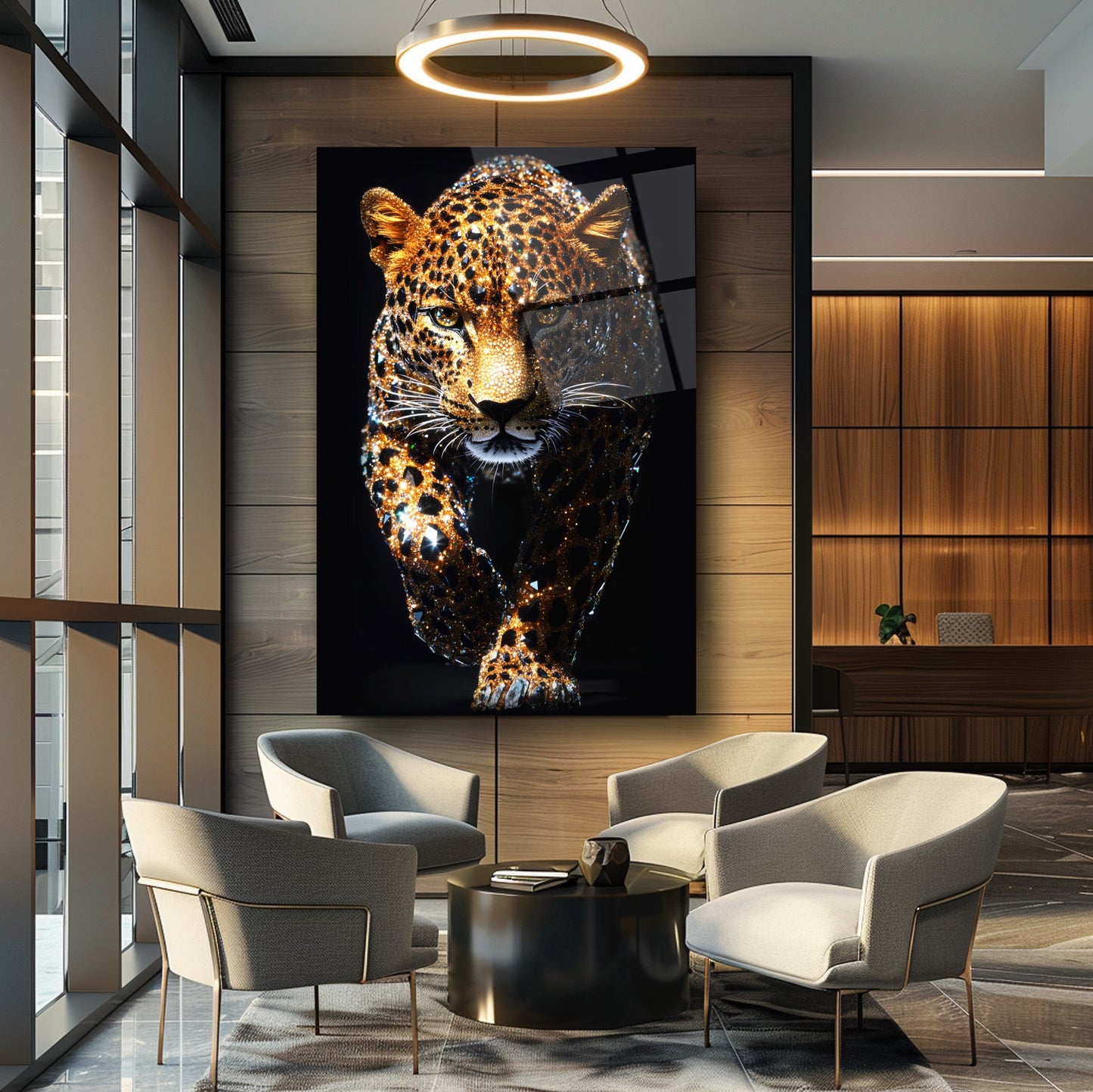 Taşlı Leopar Cam Tablo