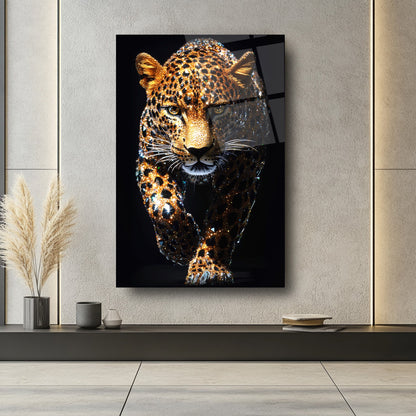 Taşlı Leopar Cam Tablo